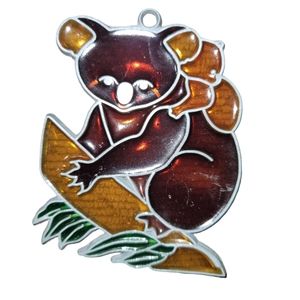 Vintage Handmade Stained Glass Koala Bear & Her Baby Suncatcher Ornament